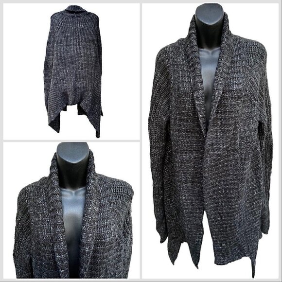 Y2K Wool Express High Lo Hem Asymmetric Drape Open Cardigan Charcoal Women’s XL - Picture 1 of 11